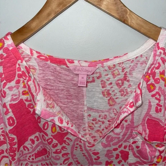 Lilly Pulitzer Duval Top Women’s Size Medium Hot Coral Trunk in‎ Love Linen - Picture 6 of 7